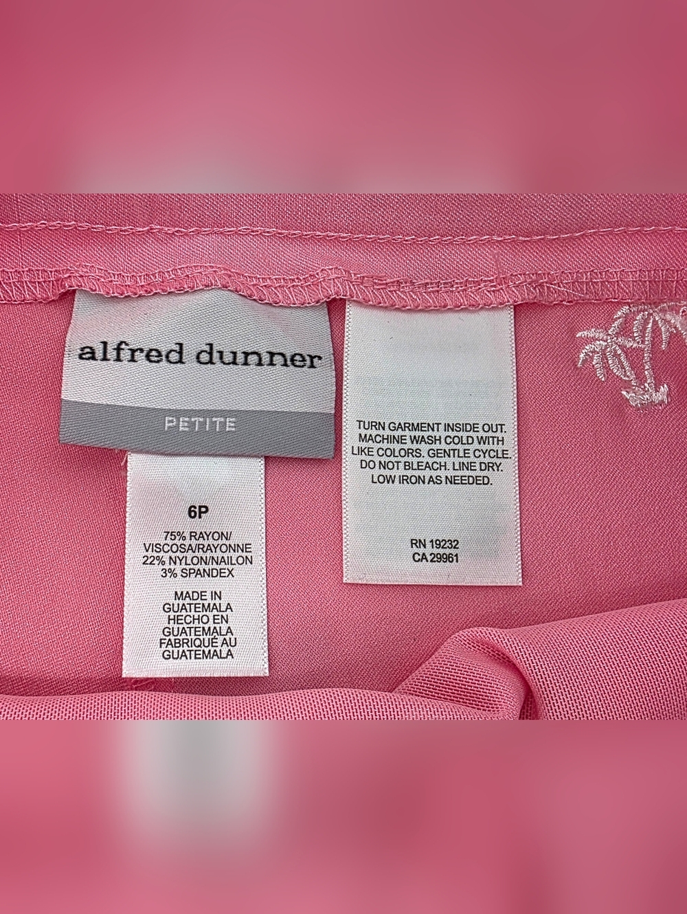 Alfred Dunner Allure Miami Beach Pink Palm Tree Clam Digger Capri Pants Size 6P - Picture 9 of 17